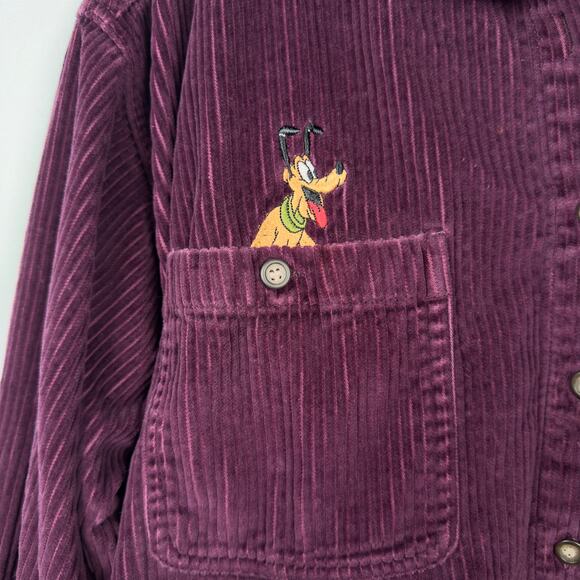 Mickey Unlimited Women's Corduroy Button Up Shirt Purple Embroiderd Size L - Picture 5 of 8